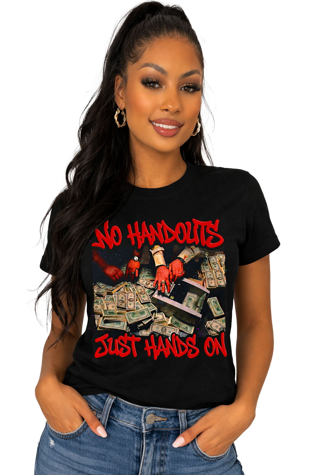 "No Handouts Just Hands On" Tee