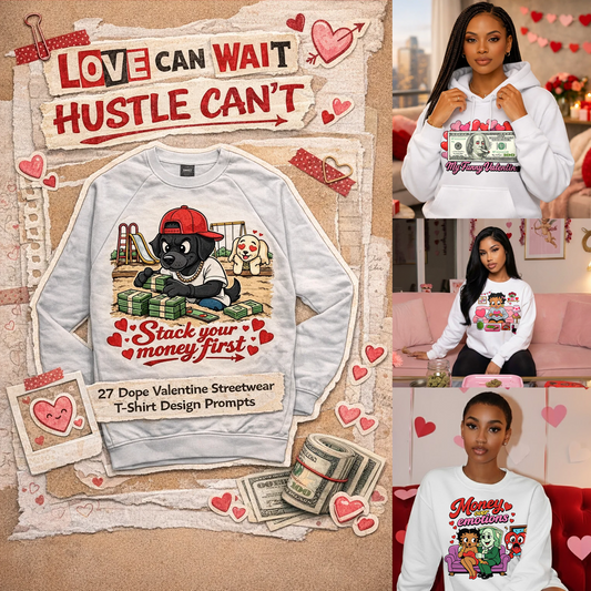 Love Can Wait, Hustle Can’t – 27 Valentine T-Shirt Design Prompts (E-Book)