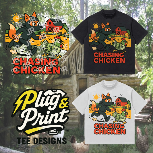 "Chasing Chicken" Premade T-Shirt Graphics for DTF, DTG, and Print-on-Demand Hustlers